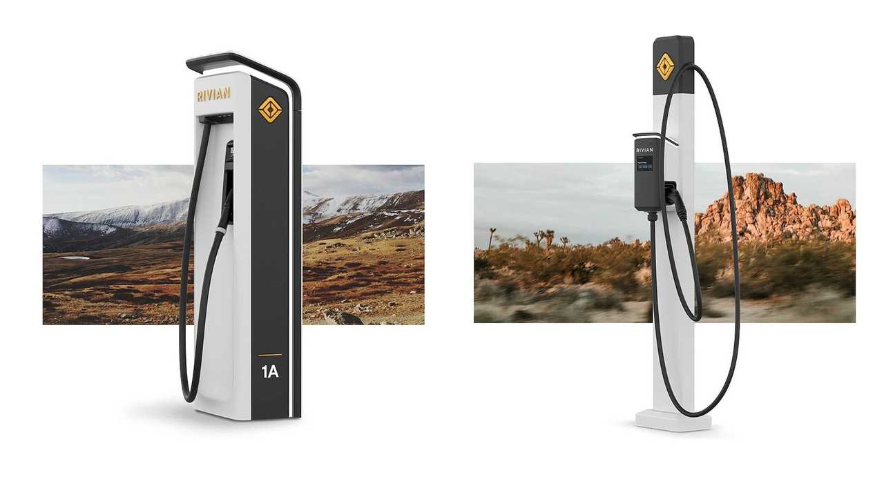 Rivian Adventure Network - DC fast charger (left) and AC charging point (right)