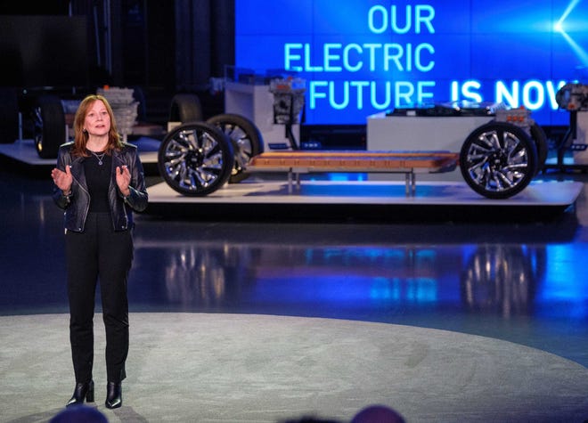 General Motors Co. CEO Mary Barra details the automaker's electric vehicle technologies and coming products in March, 2020.