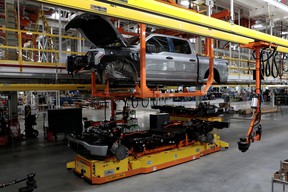 Parts of a Ford pre-production all-electric F-150 Lightning truck prototype are seen at the Rouge Electric Vehicle Center in Dearborn, Michigan, U.S. September 16, 2021.