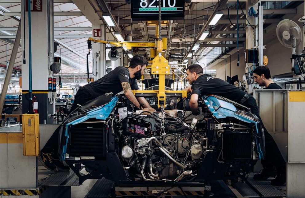 PHOTO: Lamborghini ended production of its Aventador supercar in September 2022. The marque's halo car was in production for 11 years. Workers at the factory in Sant'Agata Bolognese assemble the Aventador LP 780-4 Ultimae Roadster.